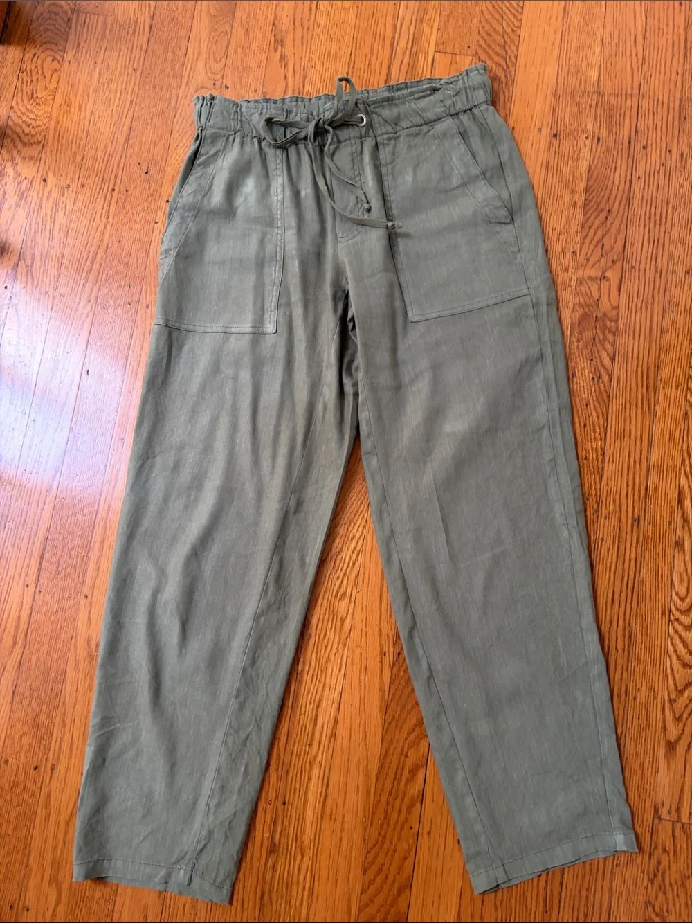 Kut from the Cloth Drawstring Linen Blend   Pants - Olive Green size small
